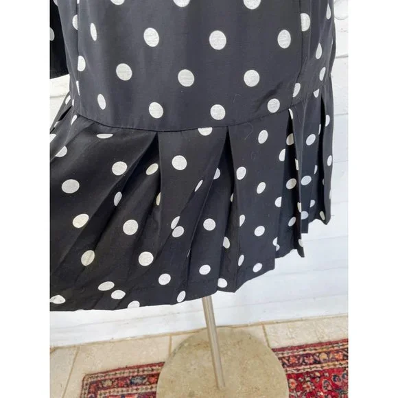 Vintage 1980s Black White Polka Dot Pleated Dress - Picture 5 of 12